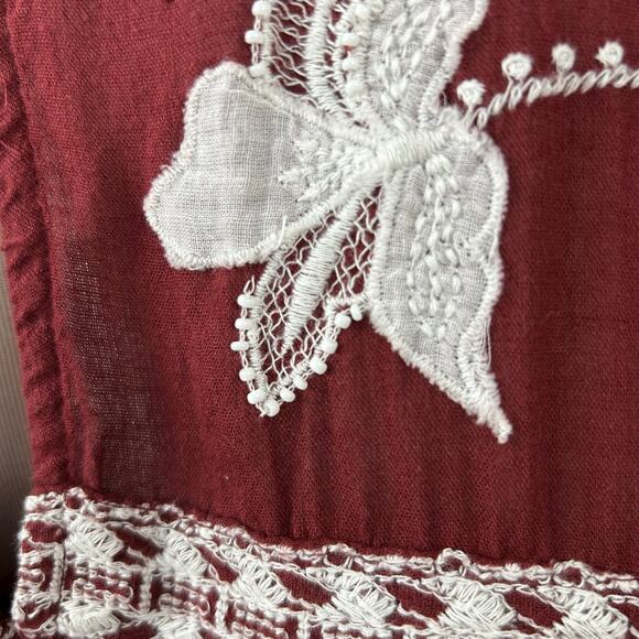 Free People Women Edie Tiered Embroidery Blouse Top Boho Western Red Size XS - Picture 3 of 10